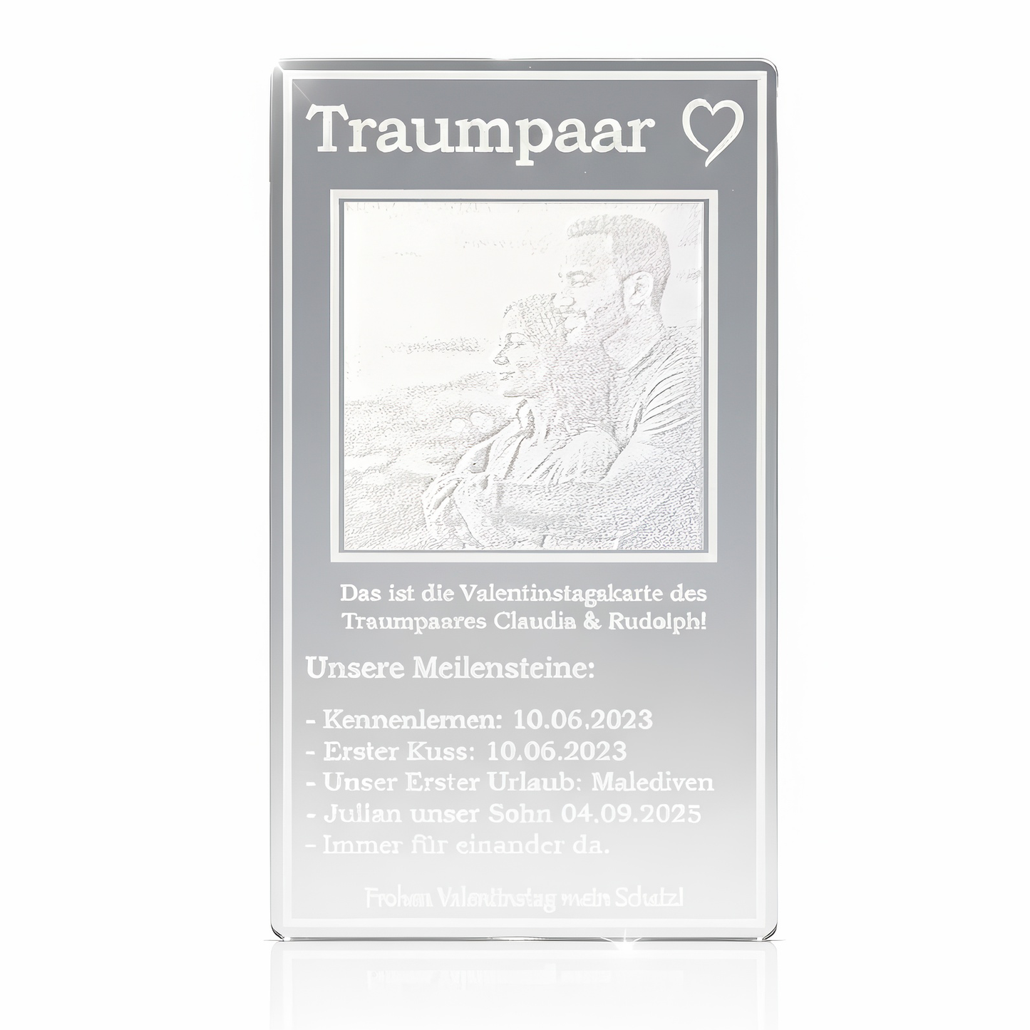 Valentinstag Geschenk Reise der Liebe Glas-Optik - Acryl mit Gravur