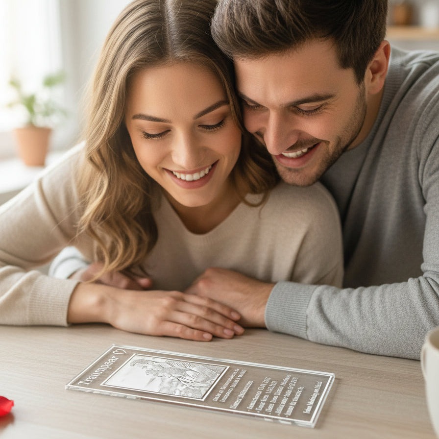 Valentinstag Geschenk Reise der Liebe Glas-Optik - Acryl mit Gravur