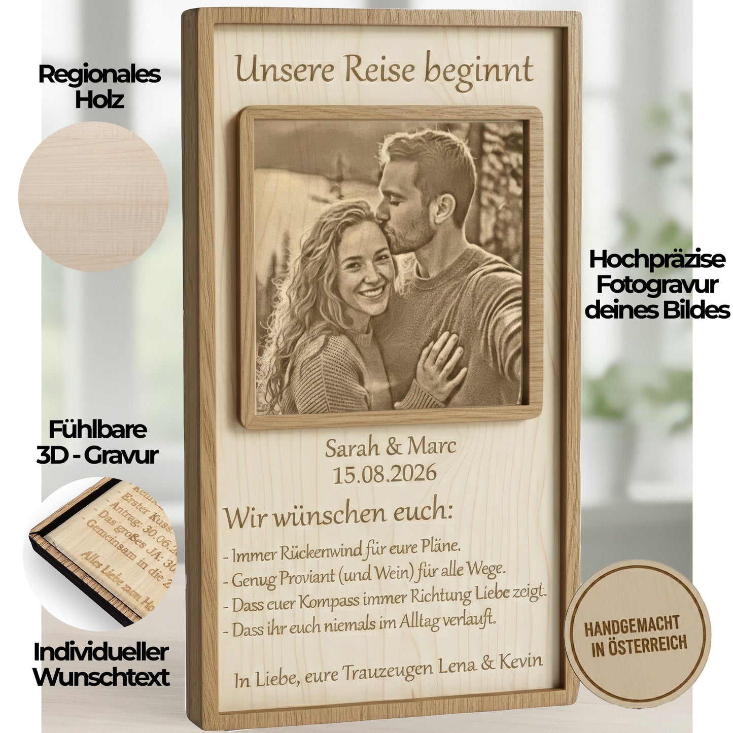 Ewiges Versprechen – Exklusives Hochzeitsgeschenk aus Echtholz mit Fotogravur