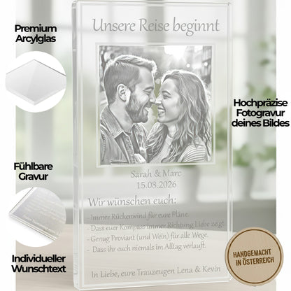 Geldgeschenk Hochzeit Acryl – Karte mit Fotogravur & Glas-Effekt