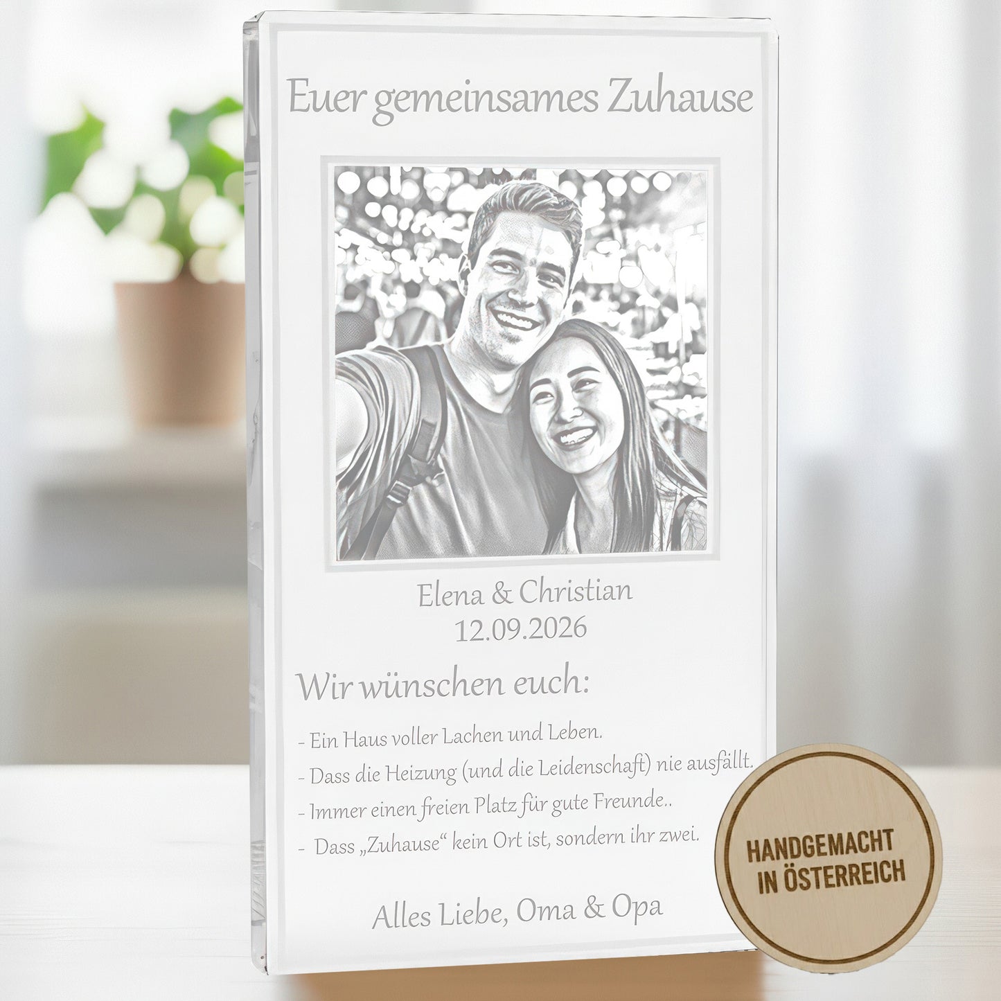 Geldgeschenk Hochzeit Acryl – Karte mit Fotogravur & Glas-Effekt