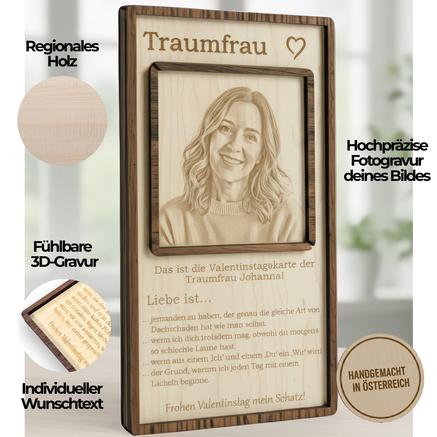 Besondere Holzkarte Valentinstag "Liebe ist..." - Geschenk mit Gravur