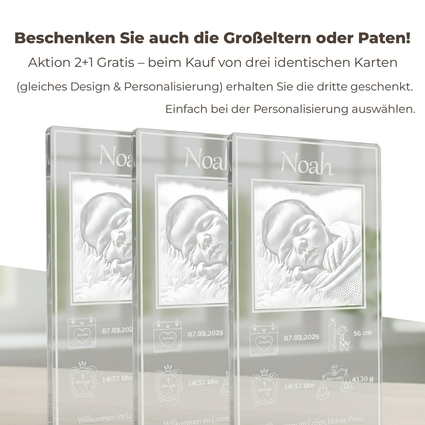 3 für 2 Aktion Geburtskarten Acrylglas Pravur Angebot.