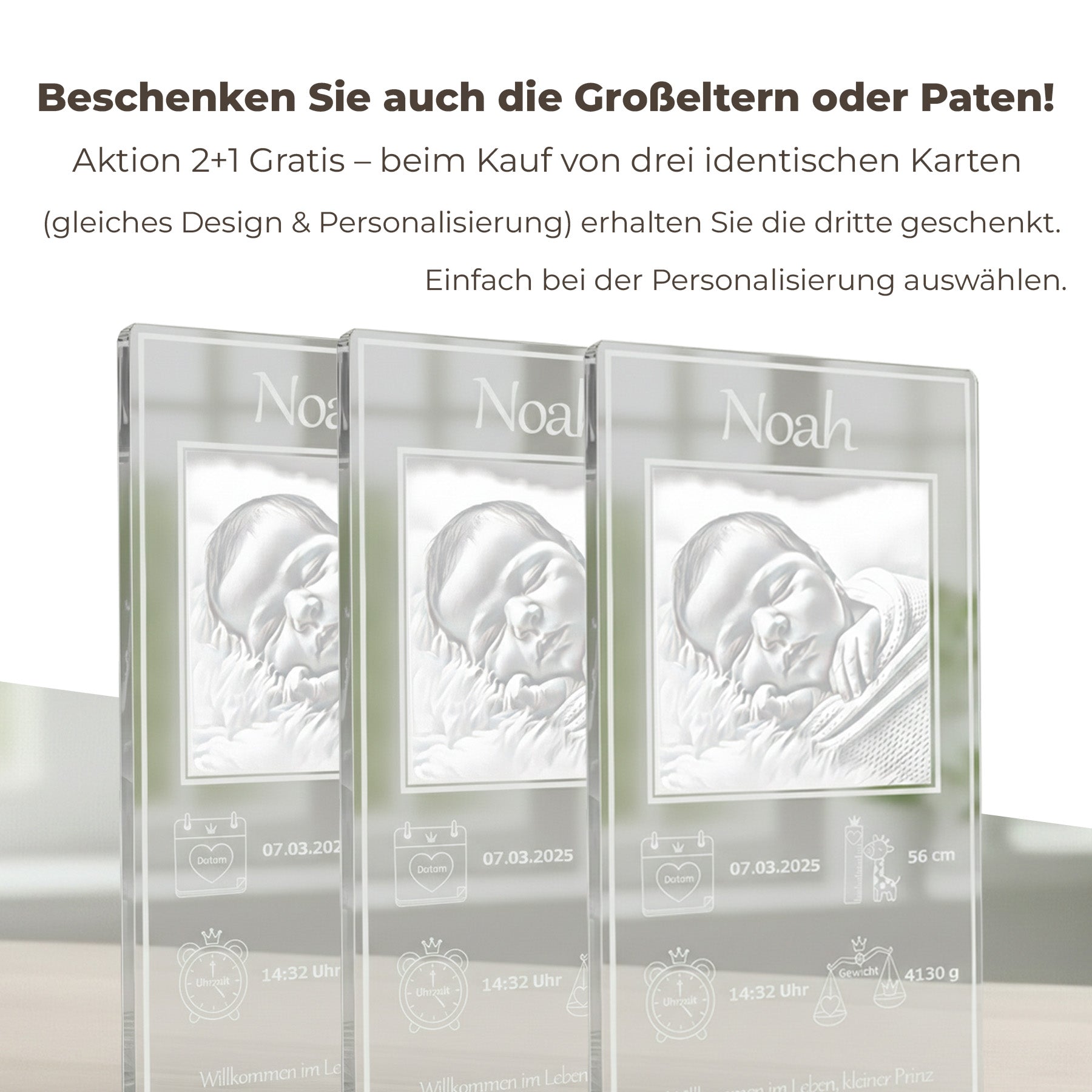 3 für 2 Aktion Geburtskarten Acrylglas Pravur Angebot.