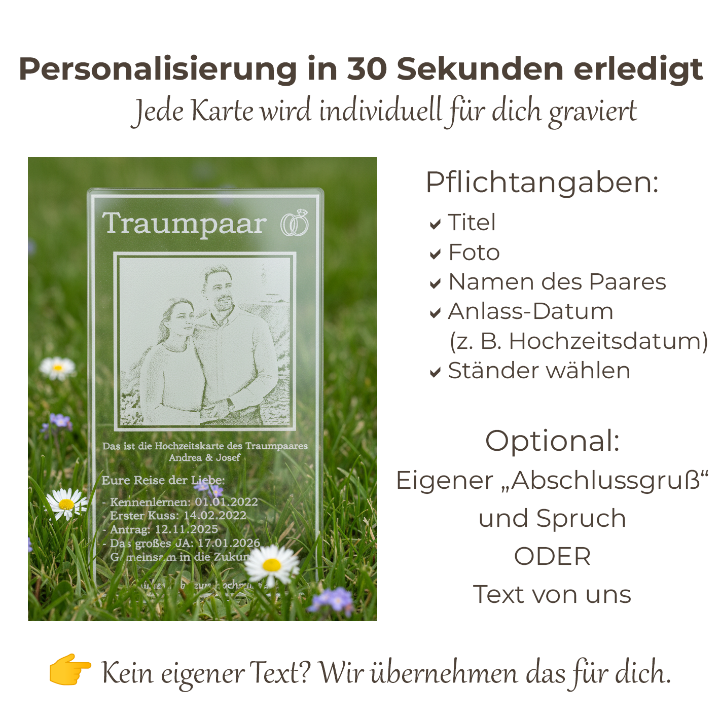 Reise der Liebe - Glas Hochzeitskarte mit Gravur - Edles Acryl Geschenk