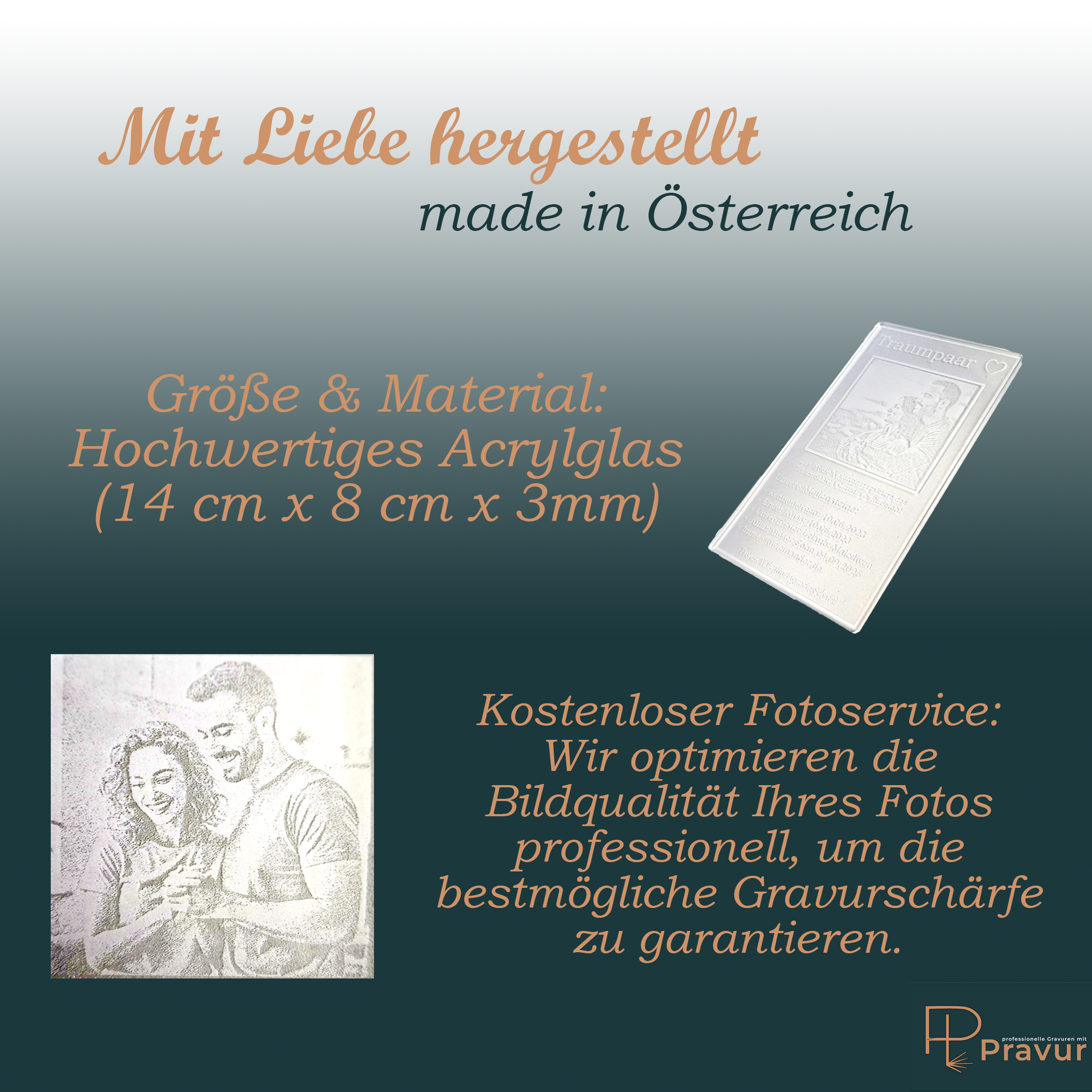 Lasergravur der personalisierten Acryl-Karte in der Manufaktur Pravur Österreich