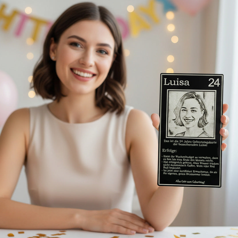 Personalisierte gravierte Geburtstagskarte aus schwarzem Acrylglas für Sie