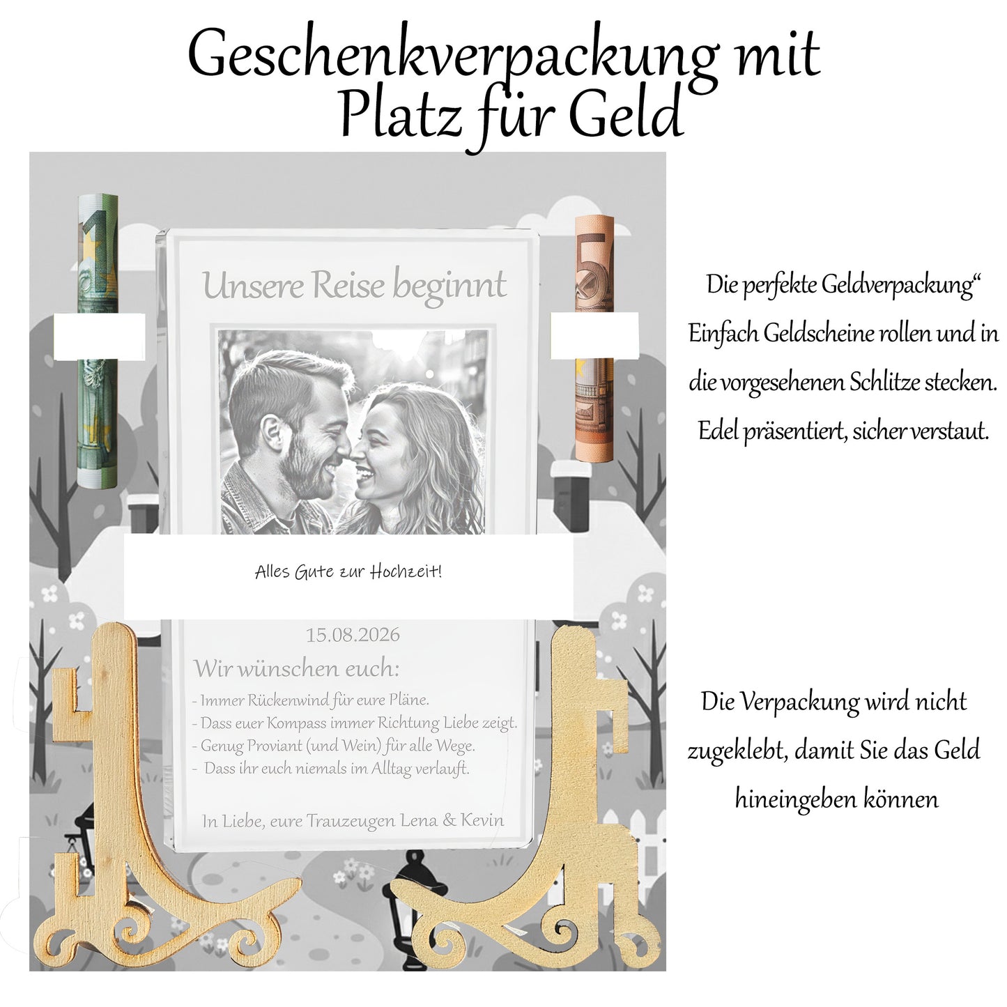 Geldgeschenk Hochzeit Acryl – Karte mit Fotogravur & Glas-Effekt