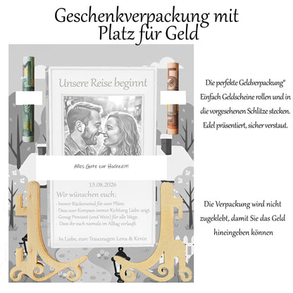 Geldgeschenk Hochzeit Acryl – Karte mit Fotogravur & Glas-Effekt