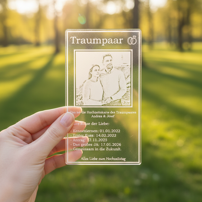 Acryl-Geschenk "Eure Reise der Liebe" zum Hochzeitstag mit individueller Foto-Gravur