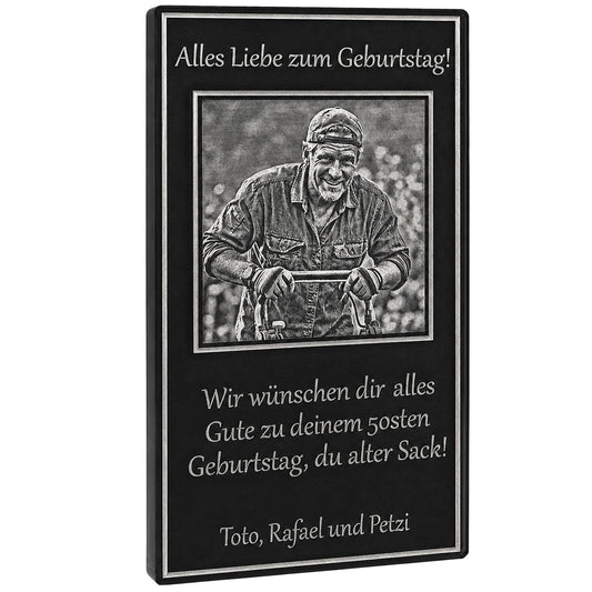 Personalisierte Geburtstagskarte schwarzes Acrylglas mit Gravur