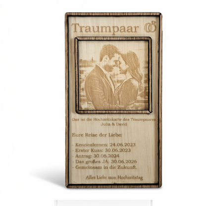 Reise der Liebe - Holz Hochzeitskarte mit Gravur - Geschenk Brautpaar