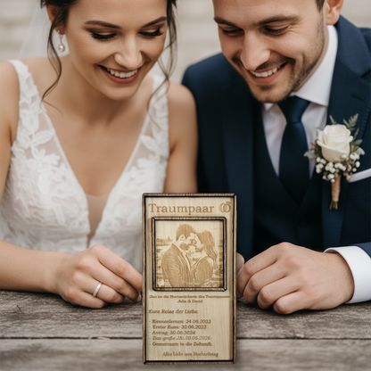 Reise der Liebe - Holz Hochzeitskarte mit Gravur - Geschenk Brautpaar