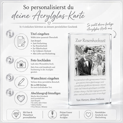 Personalisiertes Jubiläumsgeschenk aus Acryl | Karte zur Goldenen, Silbernen & Rosenhochzeit