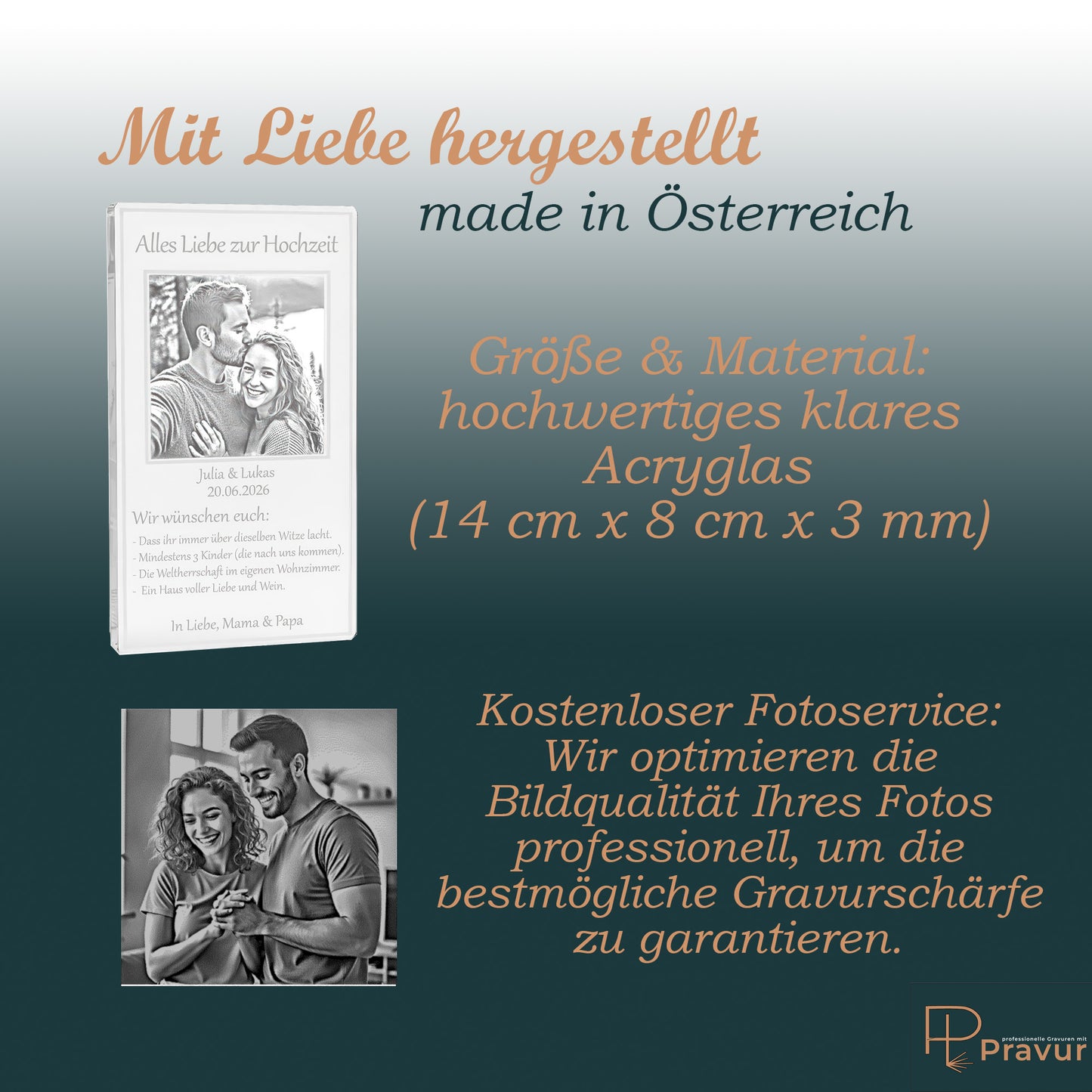 Geldgeschenk Hochzeit Acryl – Karte mit Fotogravur & Glas-Effekt