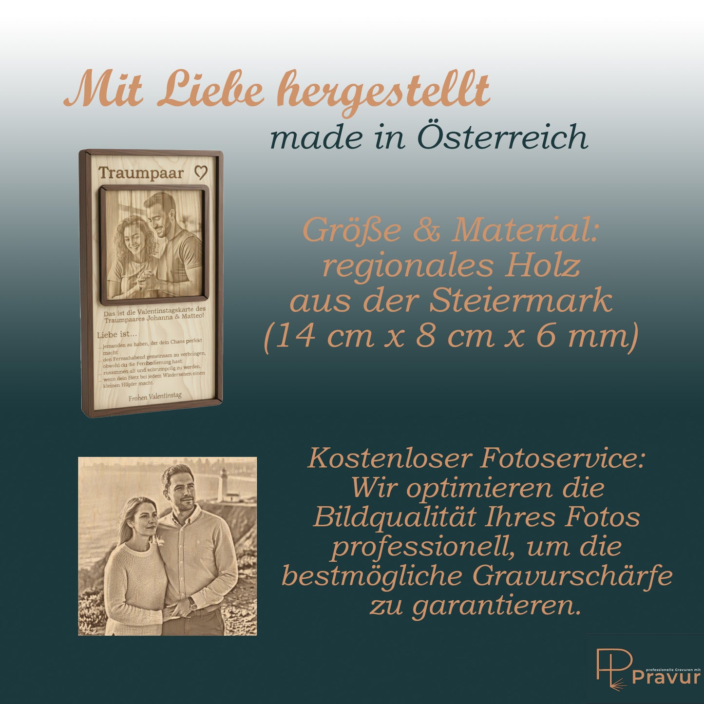 Besondere Holzkarte Valentinstag "Liebe ist..." - Geschenk mit Gravur