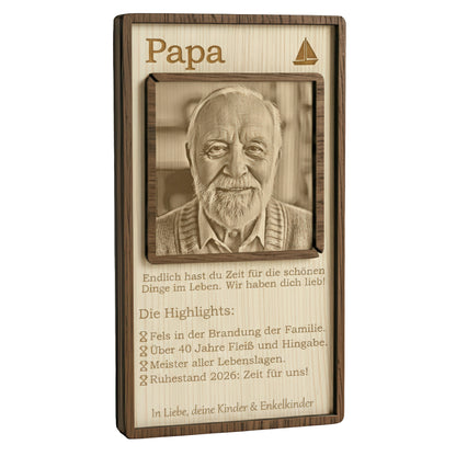 Holzkarte zur Pensionierung & Rente - Personalisiertes Geschenk