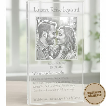 Geldgeschenk Hochzeit Acryl – Karte mit Fotogravur & Glas-Effekt