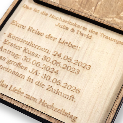 Reise der Liebe - Holz Hochzeitskarte mit Gravur - Geschenk Brautpaar