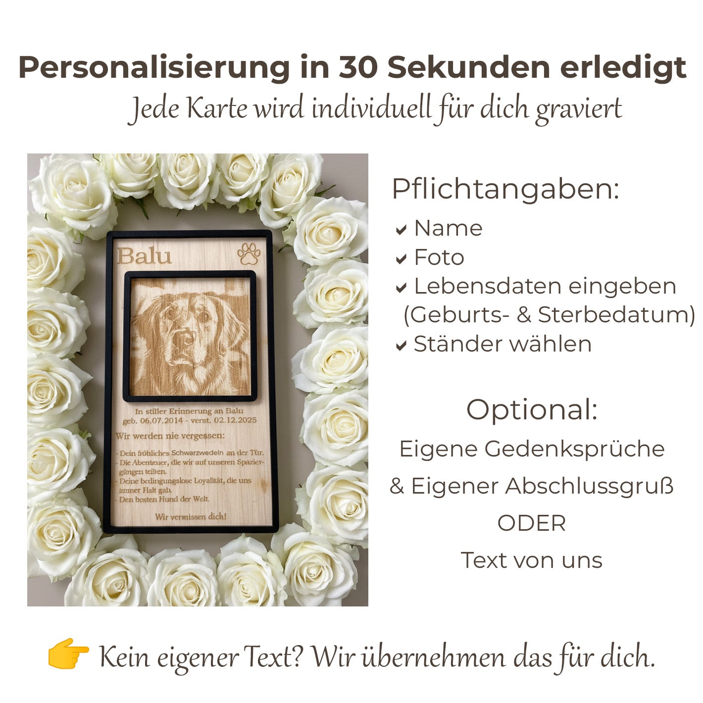 Anleitung zum Hochladen Ihres Hundefotos für die individuelle Gravur auf Holz.