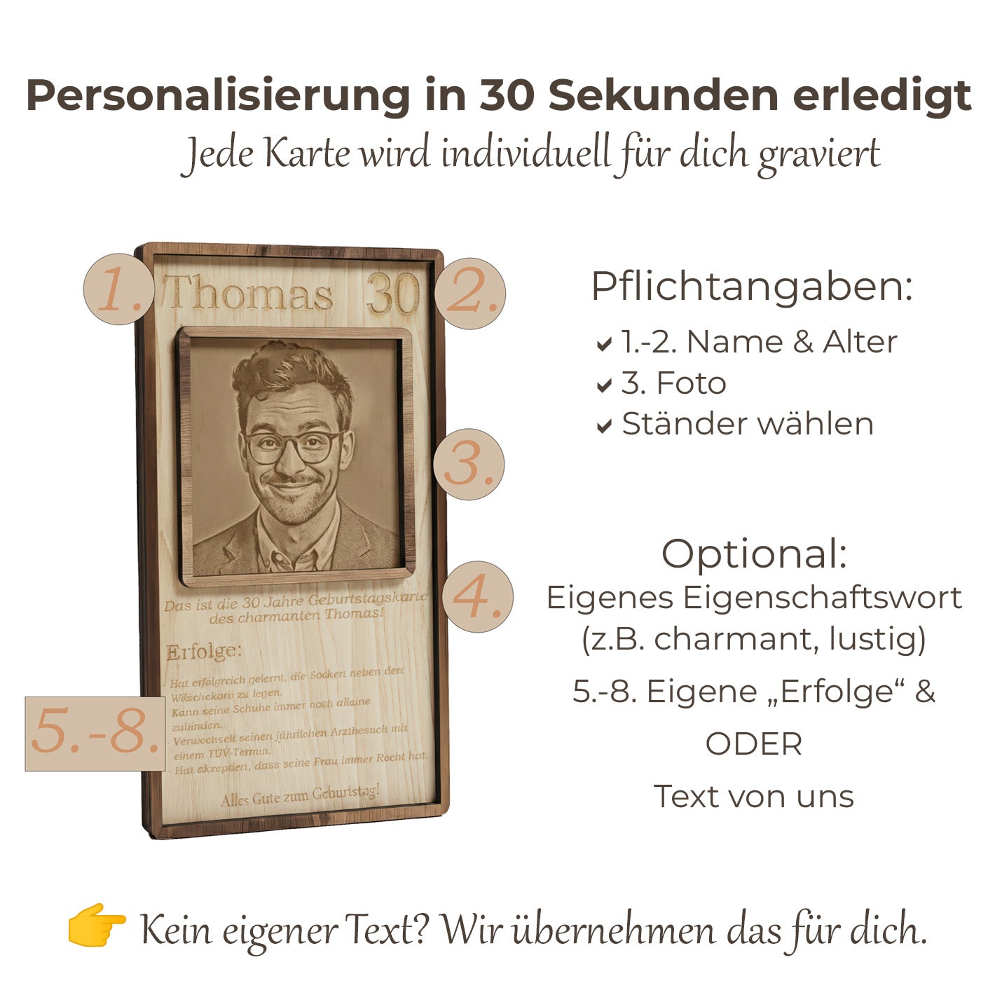 Anleitung: So einfach lädst du dein Foto für die Gravur der Geburtstagskarte hoch.