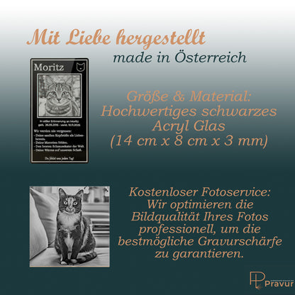 Maßangaben zur Gedenktafel und Infos zu unserer liebevollen Foto-Optimierung durch Experten.