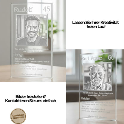 Die gravierte Glaskarte als edles Deko-Element, das durch Lichteinfall besonders zur Geltung kommt.