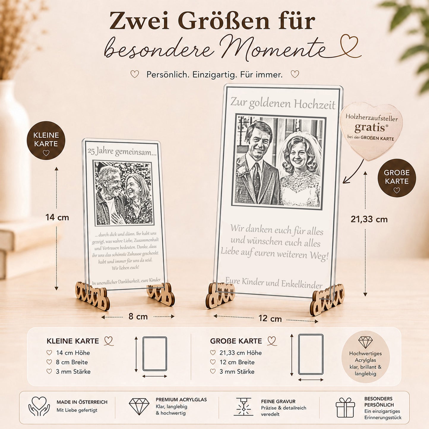 Personalisiertes Jubiläumsgeschenk aus Acryl | Karte zur Goldenen, Silbernen & Rosenhochzeit