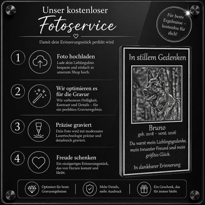 Professionelle Bildbearbeitung durch unseren Grafikservice, um das Foto deines Hundes perfekt für die Lasergravur freizustellen.