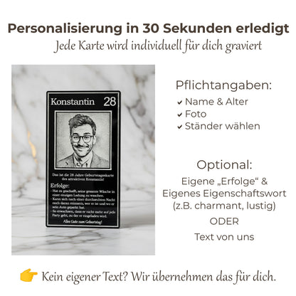 Schritt-für-Schritt Anleitung zur Gestaltung Ihrer schwarzen Glas-Karte mit eigenem Bild.