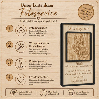 Professionelle Bildoptimierung und Kontrastanpassung von unserem Grafikservice für eine detailreiche Fotogravur auf Holz.
